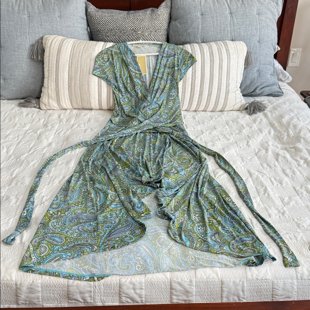 Michael Kors Blue Maxi Sundress with V-Neck and Flutter Sleeves